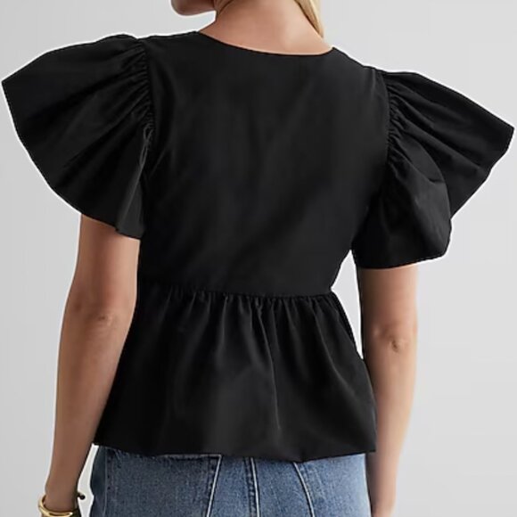 Express Plus size XL Square Neck Flutter Sleeve Peplum Babydoll Top Soft Pink - Picture 7 of 7